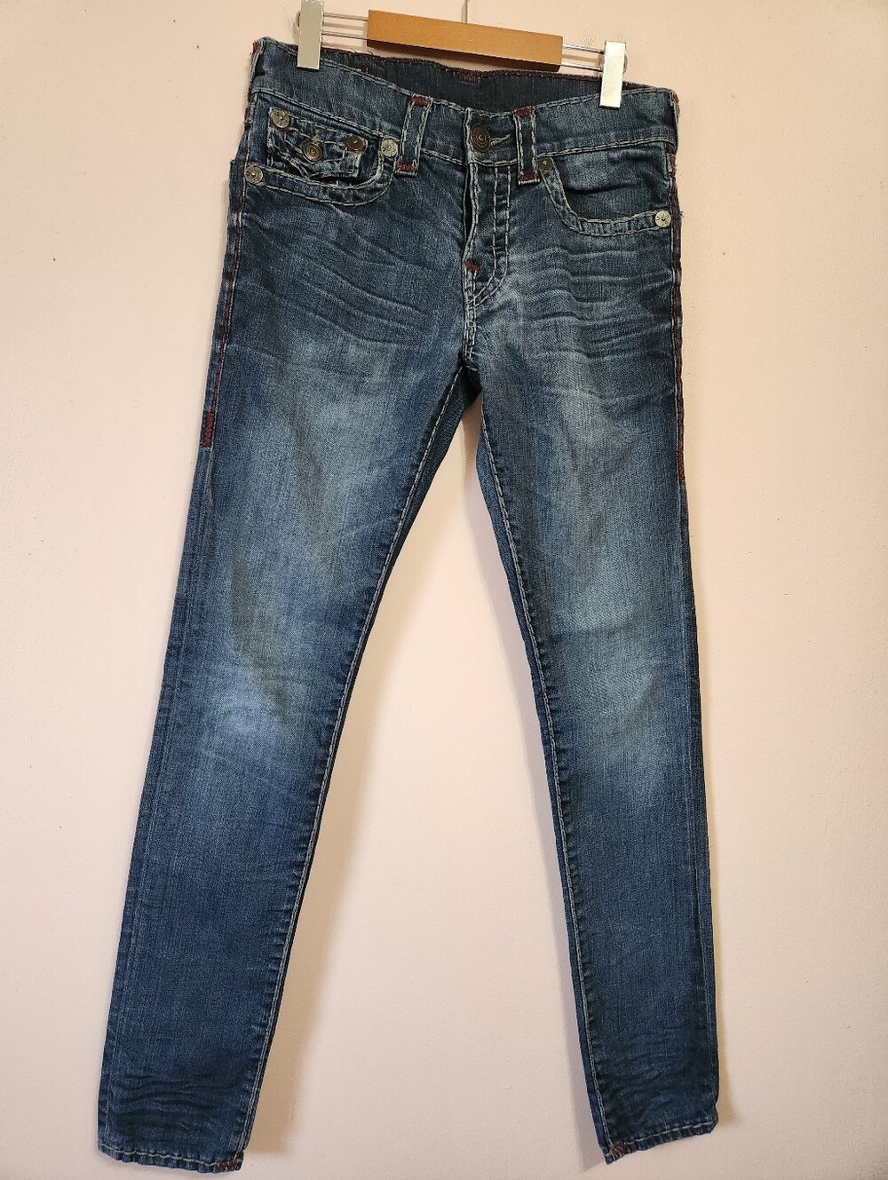 True Religion Rocco Super T Relaxed Skinny Jeans Flap Pocket Sz 29 Y2K Aesthetic